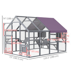 Outdoor Cat Enclosure Wooden Feral Cat House w/ Weatherproof Canopy, Bridges - view 2