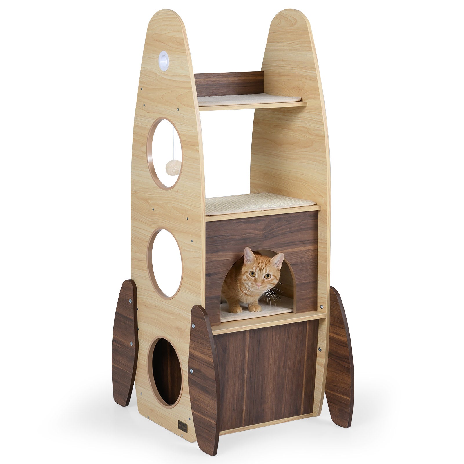 Rocket Cat Tree 47 Inch Large Wooden Cat Tower for Indoor Cats