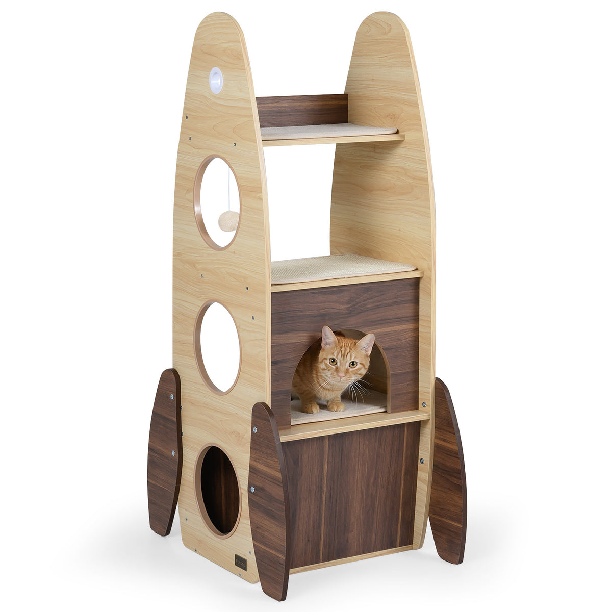 Rocket Cat Tree 47 Inch Large Wooden Cat Tower for Indoor Cats