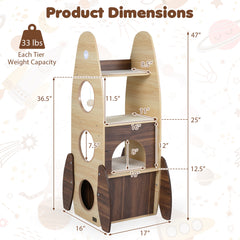Rocket Cat Tree 47 Inch Large Wooden Cat Tower for Indoor Cats - view 4