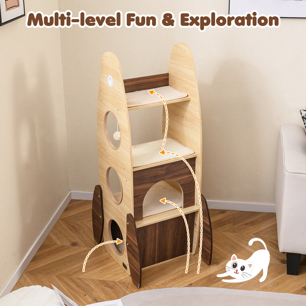 Rocket Cat Tree 47 Inch Large Wooden Cat Tower for Indoor Cats - view 6
