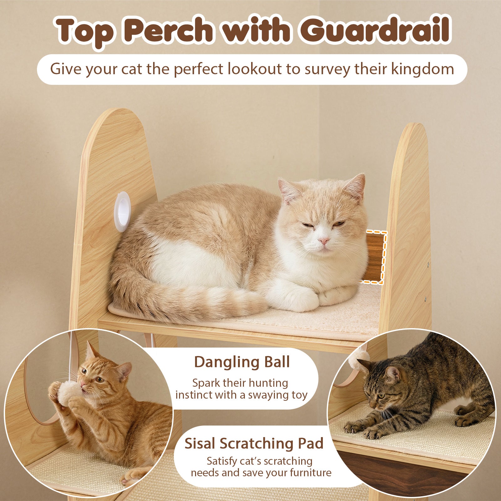 Rocket Cat Tree 47 Inch Large Wooden Cat Tower for Indoor Cats - view 7