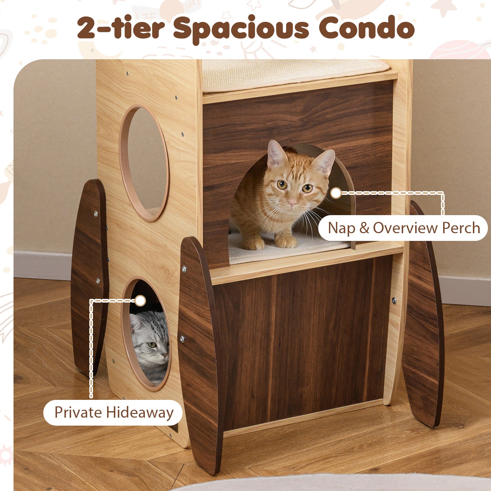 Rocket Cat Tree 47 Inch Large Wooden Cat Tower for Indoor Cats - view 8