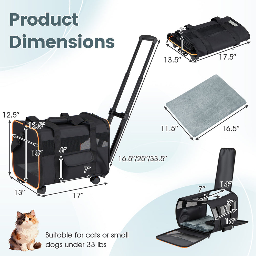 Rolling Pet Carrier Foldable Soft-sided Dog Travel Crate - view 5