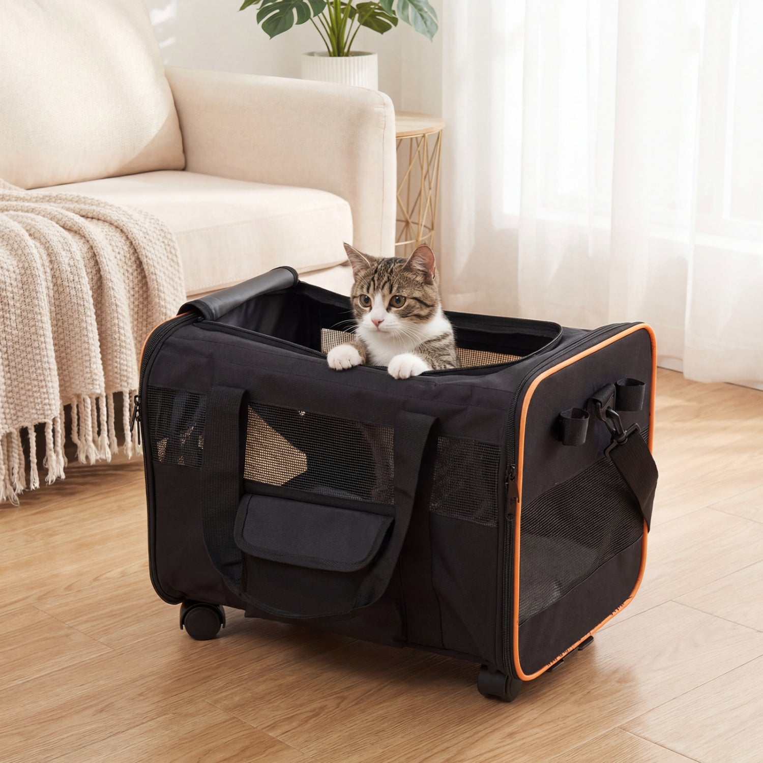 Rolling Pet Carrier Foldable Soft-sided Dog Travel Crate - view 3