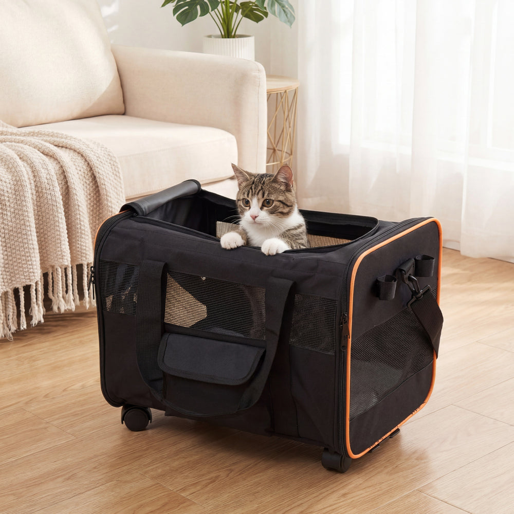 Rolling Pet Carrier Foldable Soft-sided Dog Travel Crate - view 3