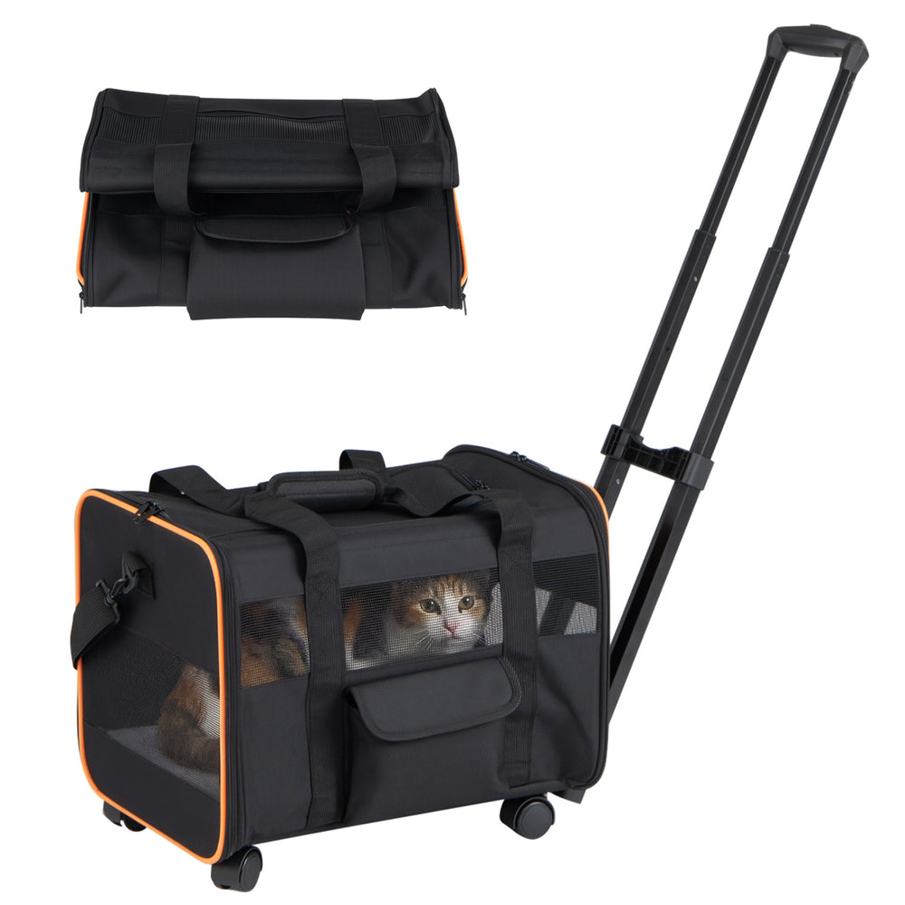 Rolling Pet Carrier Foldable Soft-sided Dog Travel Crate - view 4