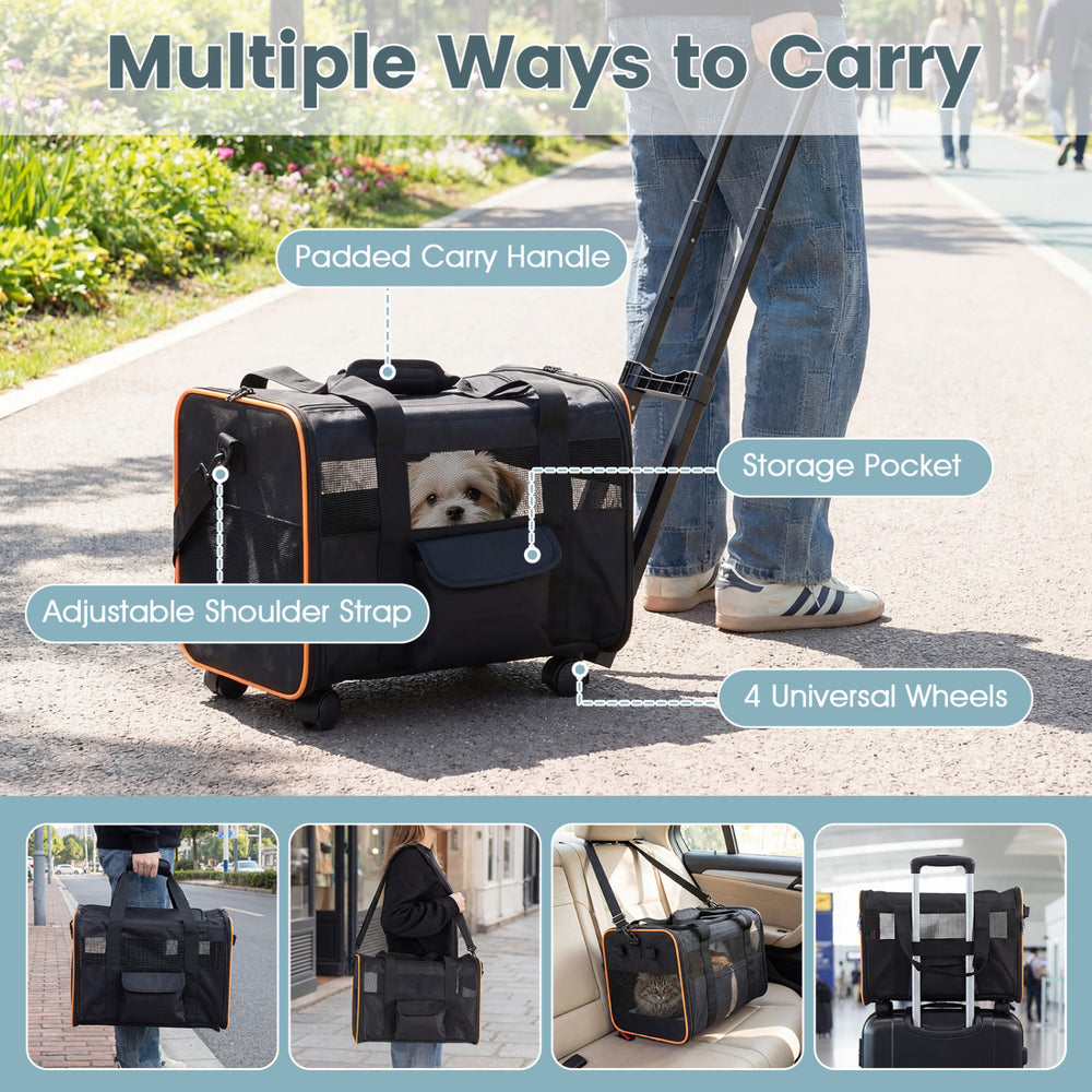 Rolling Pet Carrier Foldable Soft-sided Dog Travel Crate - view 7