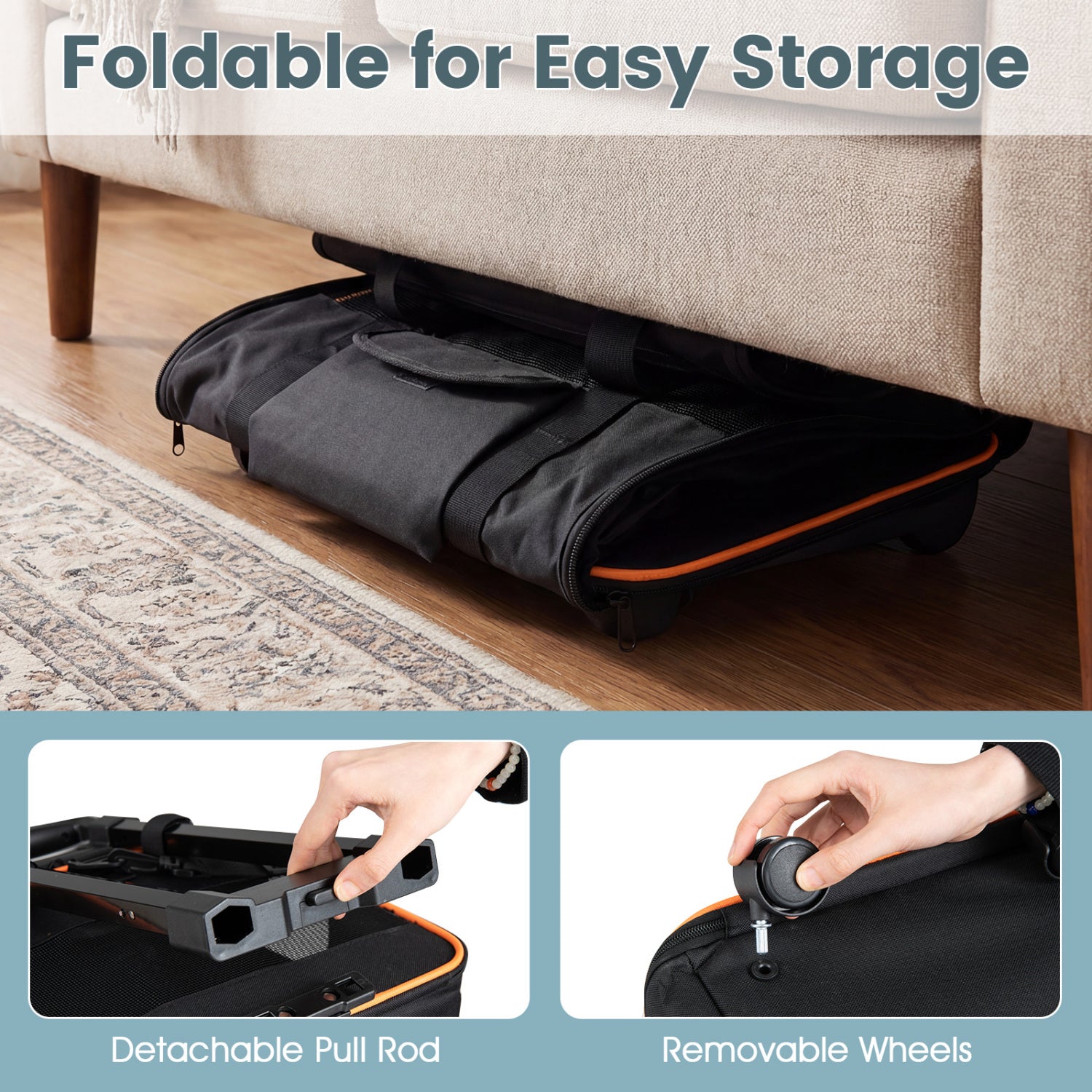 Rolling Pet Carrier Foldable Soft-sided Dog Travel Crate - view 8