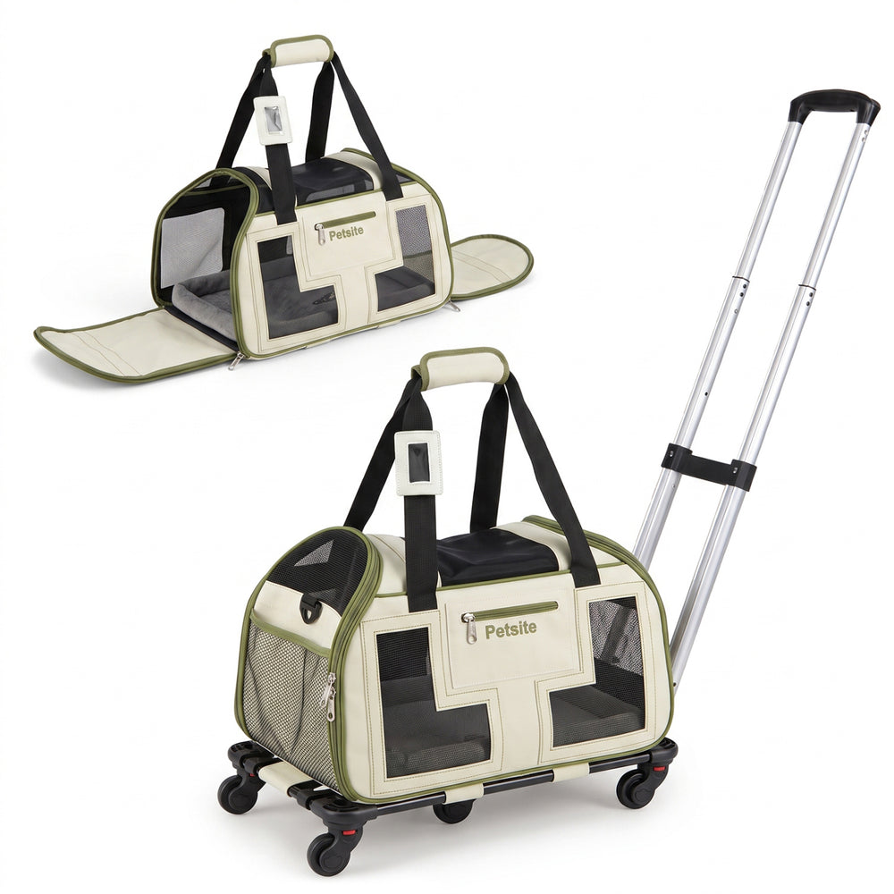 Rolling Pet Carrier with Wheels & Telescopic Handle and Mesh Windows for Pets - view 2