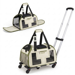 Rolling Pet Carrier with Wheels & Telescopic Handle and Mesh Windows for Pets - view 2