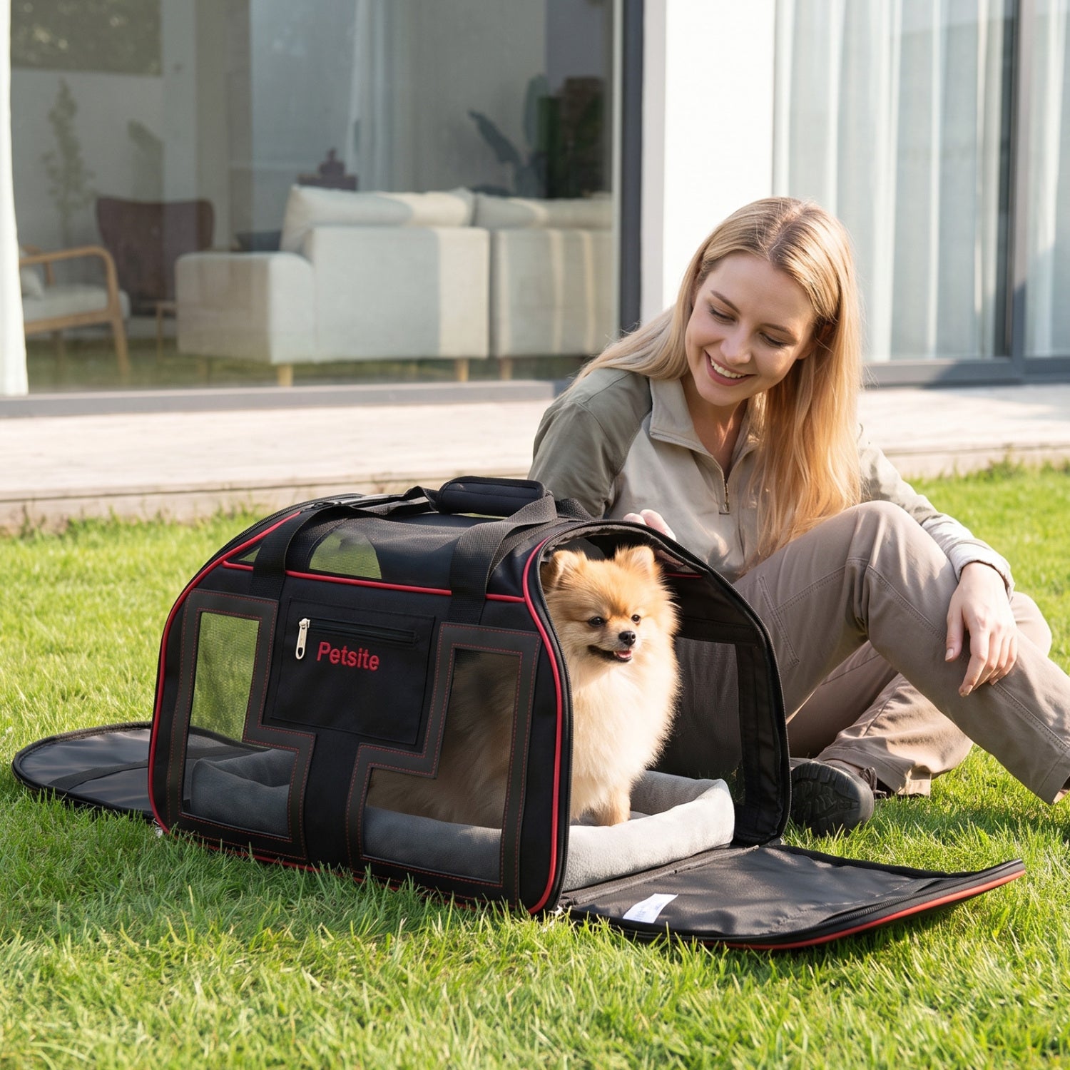 Rolling Pet Carrier with Wheels & Telescopic Handle and Mesh Windows for Pets - view 5