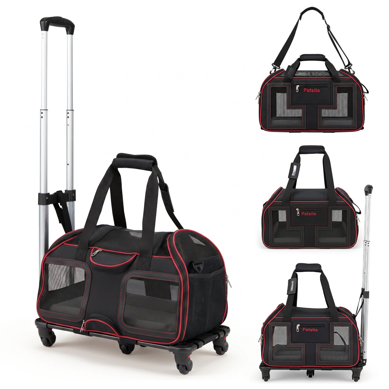 Rolling Pet Carrier with Wheels & Telescopic Handle and Mesh Windows for Pets - view 6