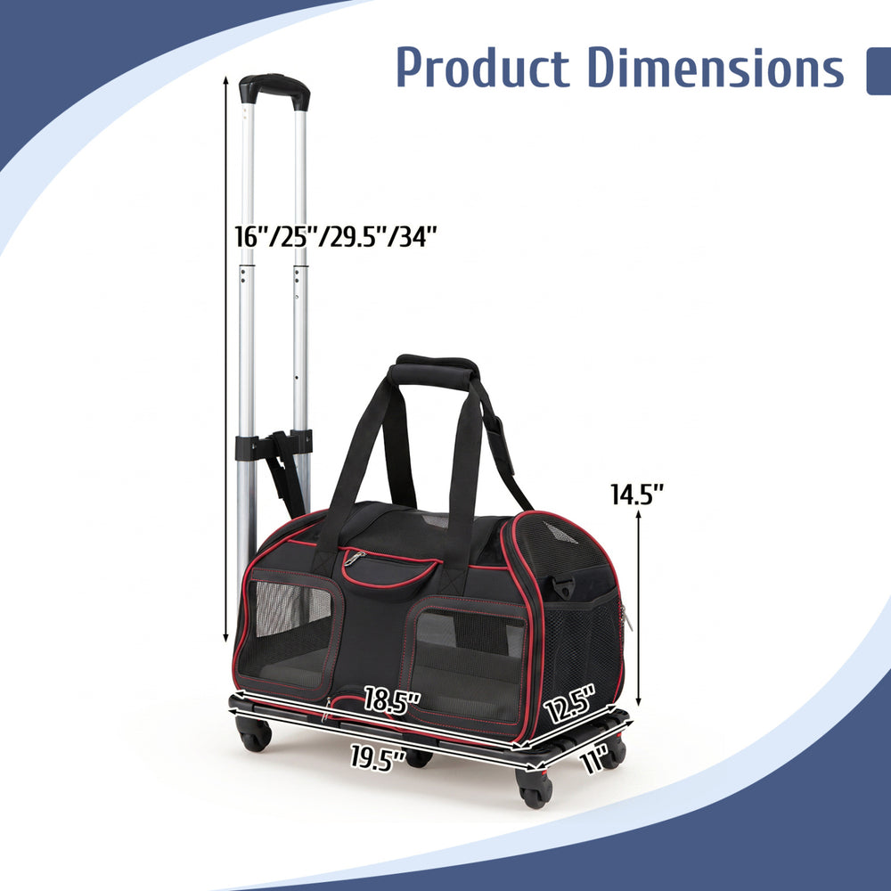 Rolling Pet Carrier with Wheels & Telescopic Handle and Mesh Windows for Pets - view 7