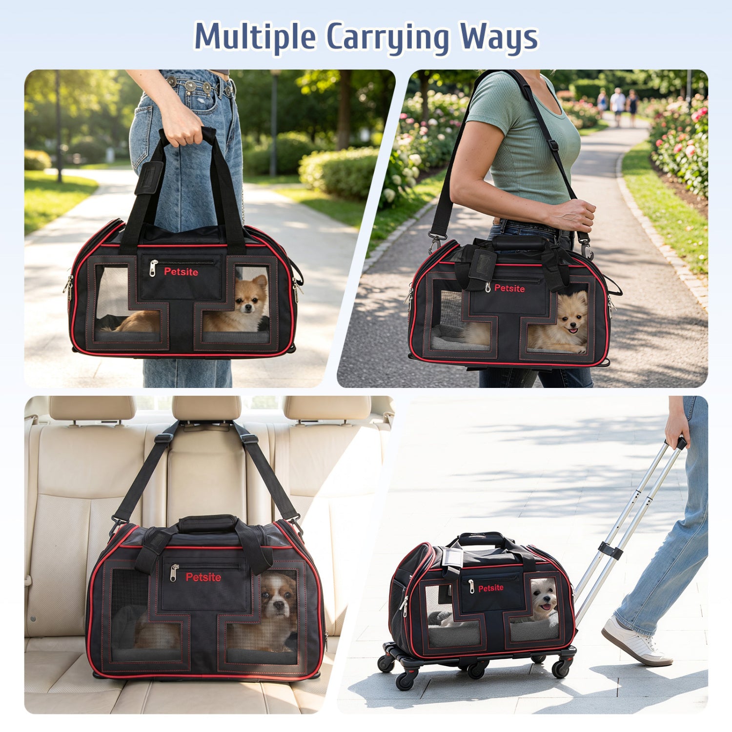 Rolling Pet Carrier with Wheels & Telescopic Handle and Mesh Windows for Pets - view 8