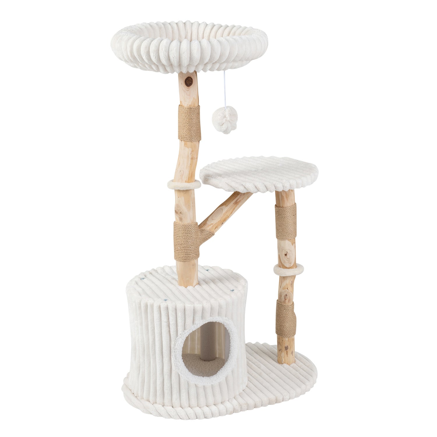 Solid Wood Cat Tree 41 Inch with Real Branches & Scratching Posts and Cozy Bed - view 4