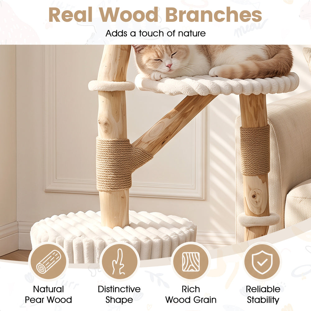 Solid Wood Cat Tree 41 Inch with Real Branches & Scratching Posts and Cozy Bed - view 7