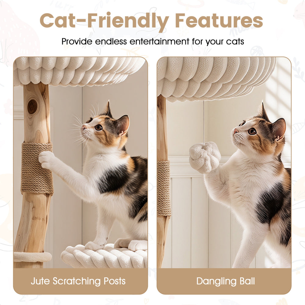 Solid Wood Cat Tree 41 Inch with Real Branches & Scratching Posts and Cozy Bed - view 8