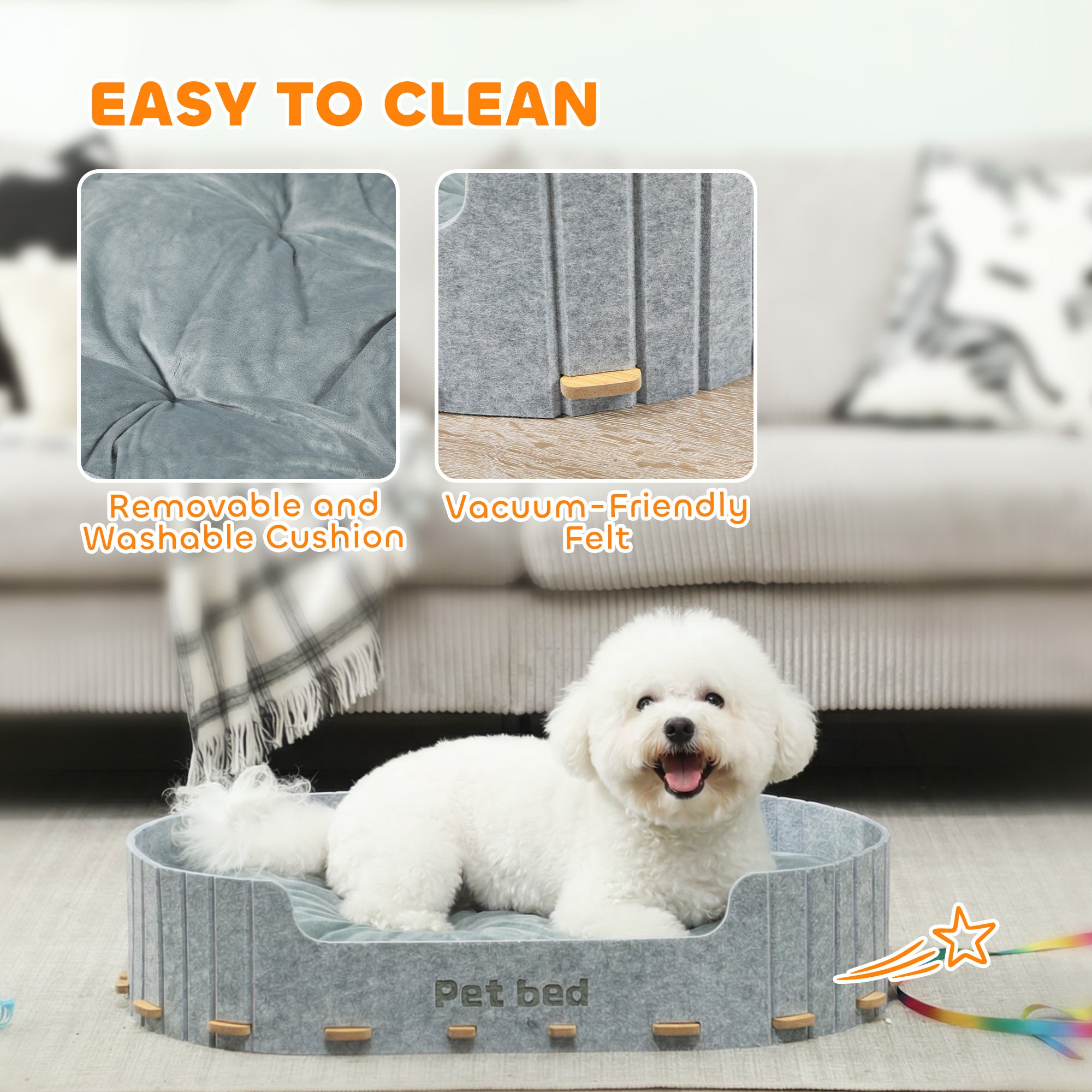 Dog Bed, Cat Bed with Washable Removable Cushion, Scratch-Resistant, Felt Cat - view 5