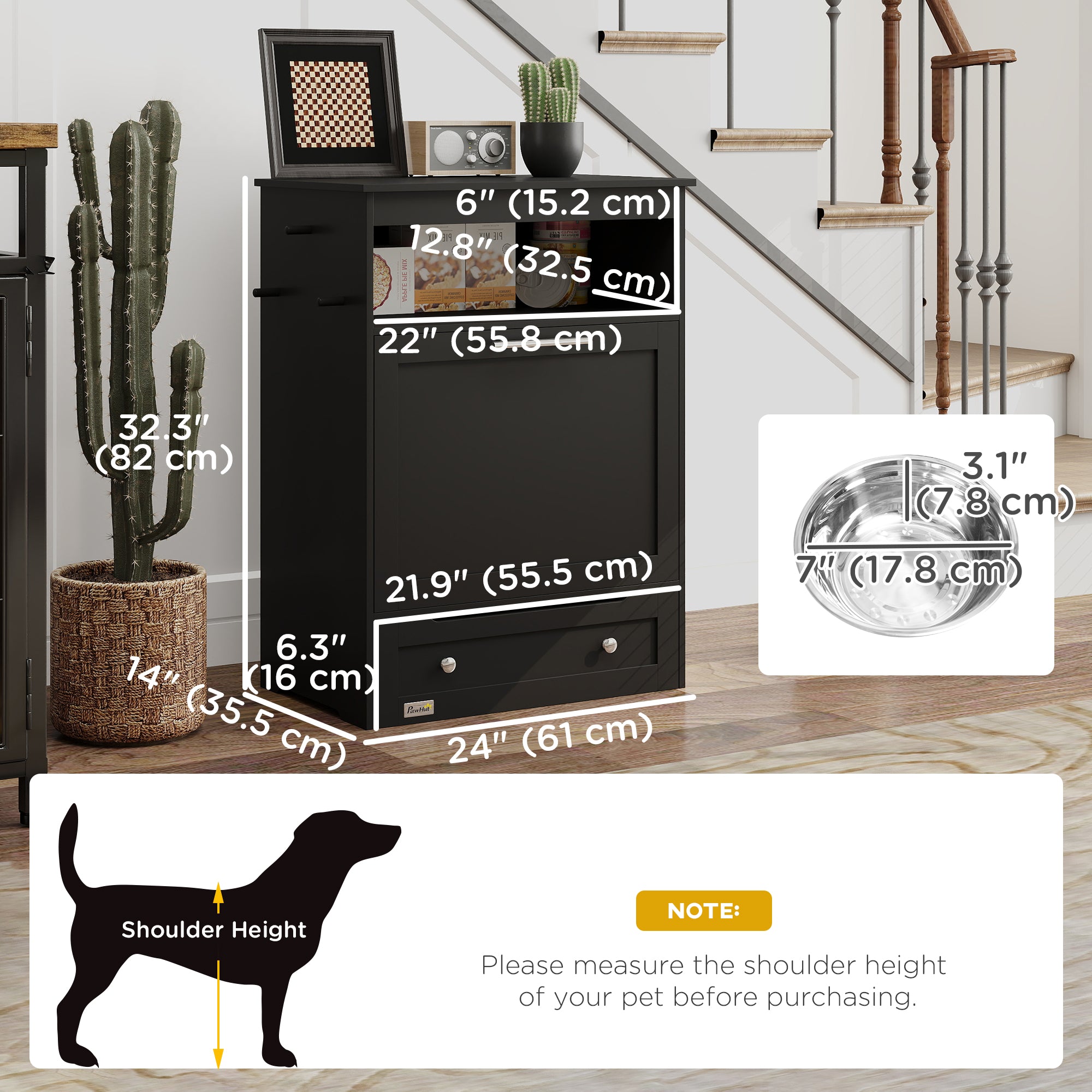 Pet Feeder Station Storage Cabinet, Dog Food Storage Container with Dog Raised - view 2