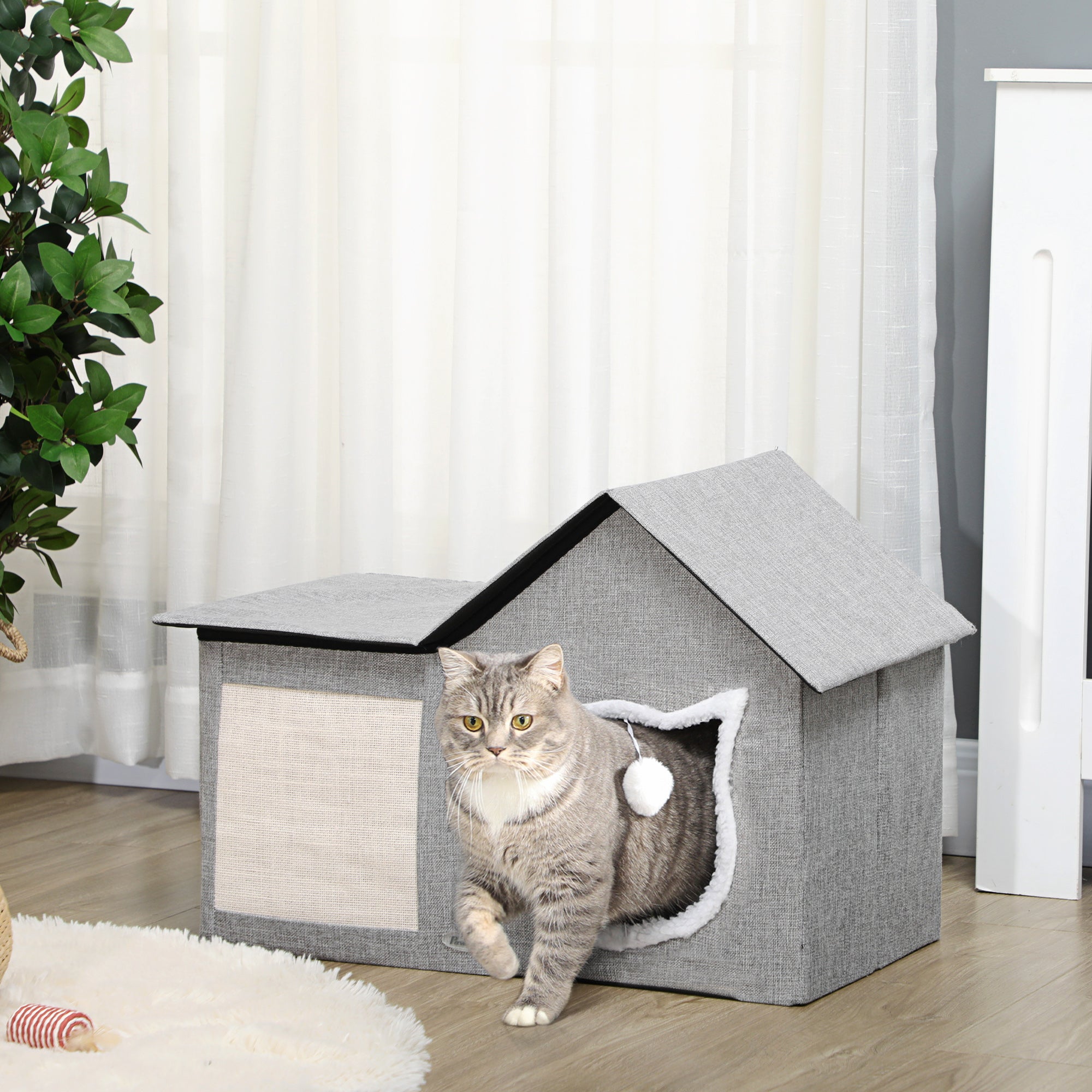 Large Cat Bed for Indoor, Cat House Hideaway with Soft Cushion, Scratching Pad - view 7