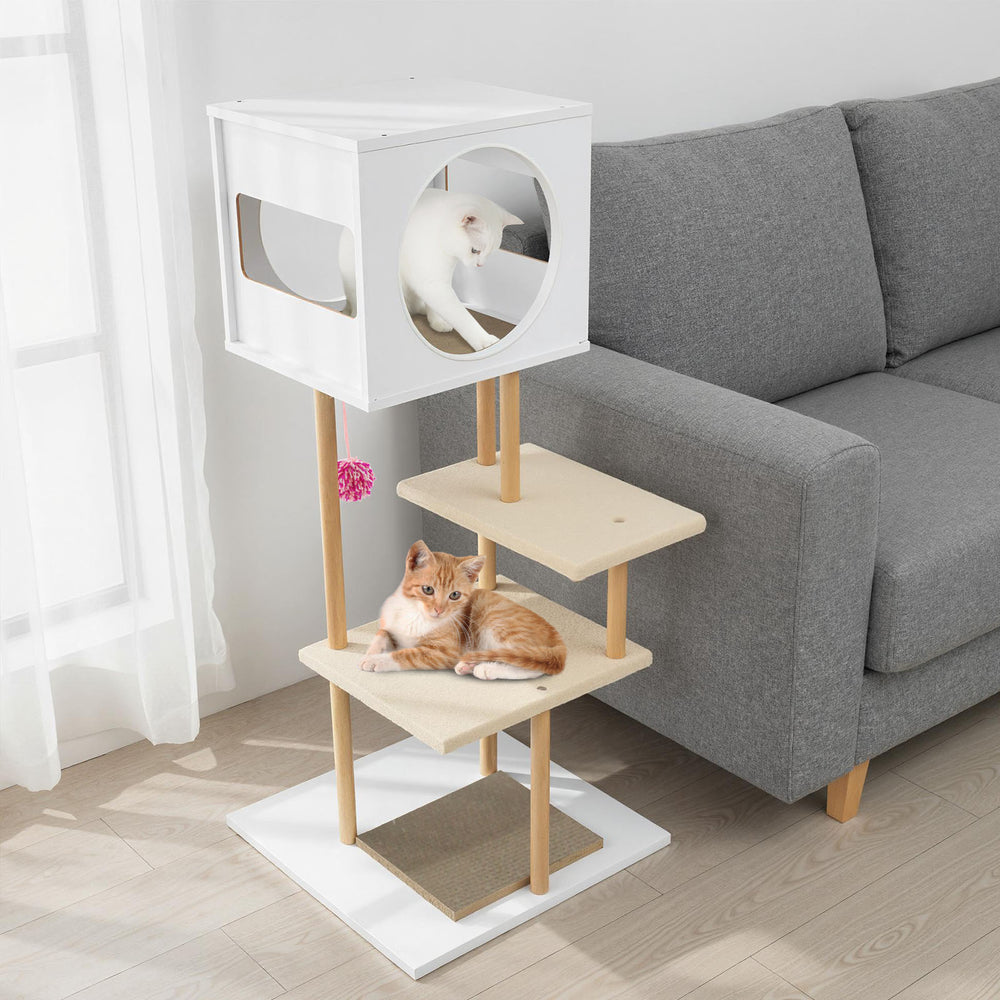 Tall Wood Cat Tower with 2 Corrugated Cardboard Cat Tree - view 3