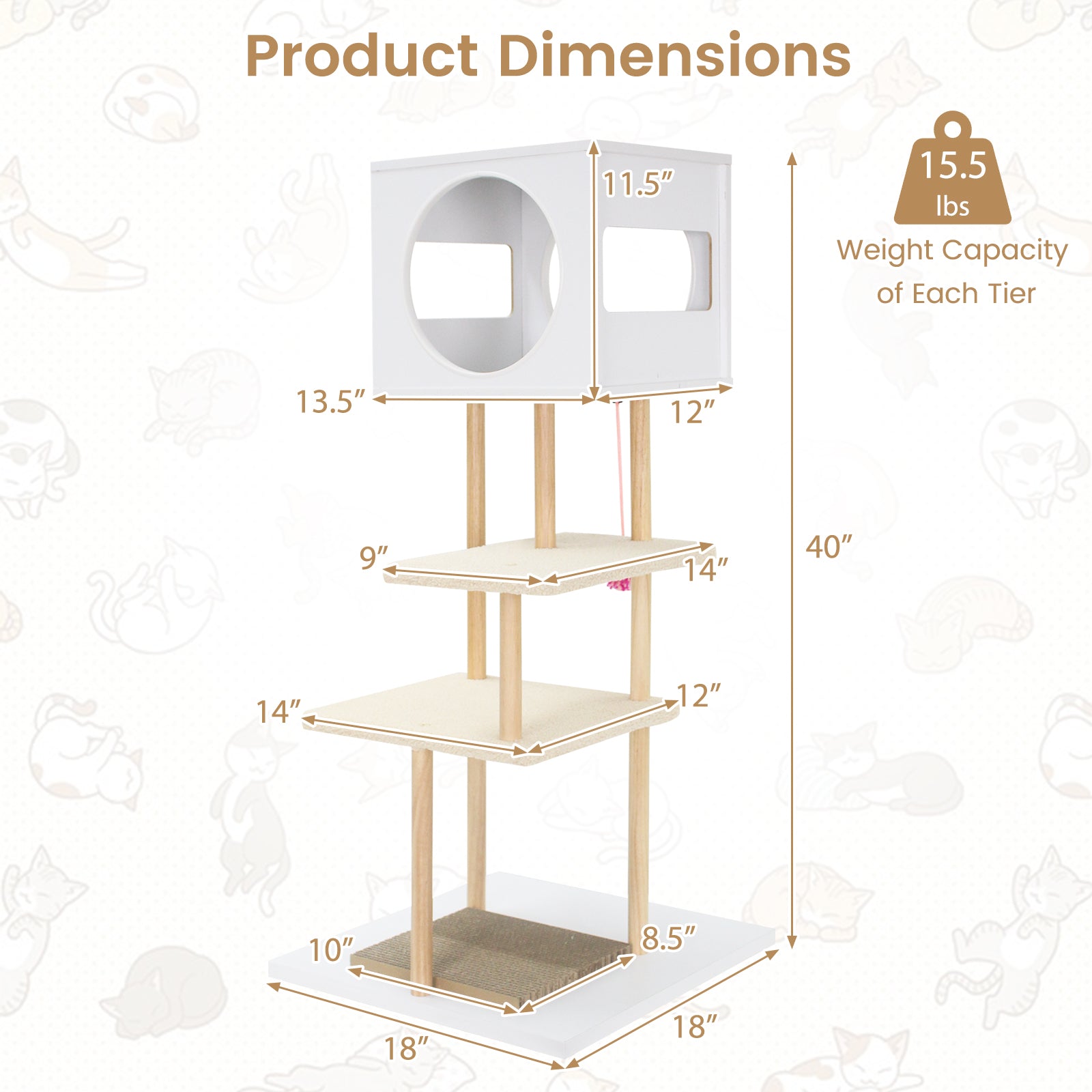 Tall Wood Cat Tower with 2 Corrugated Cardboard Cat Tree - view 5