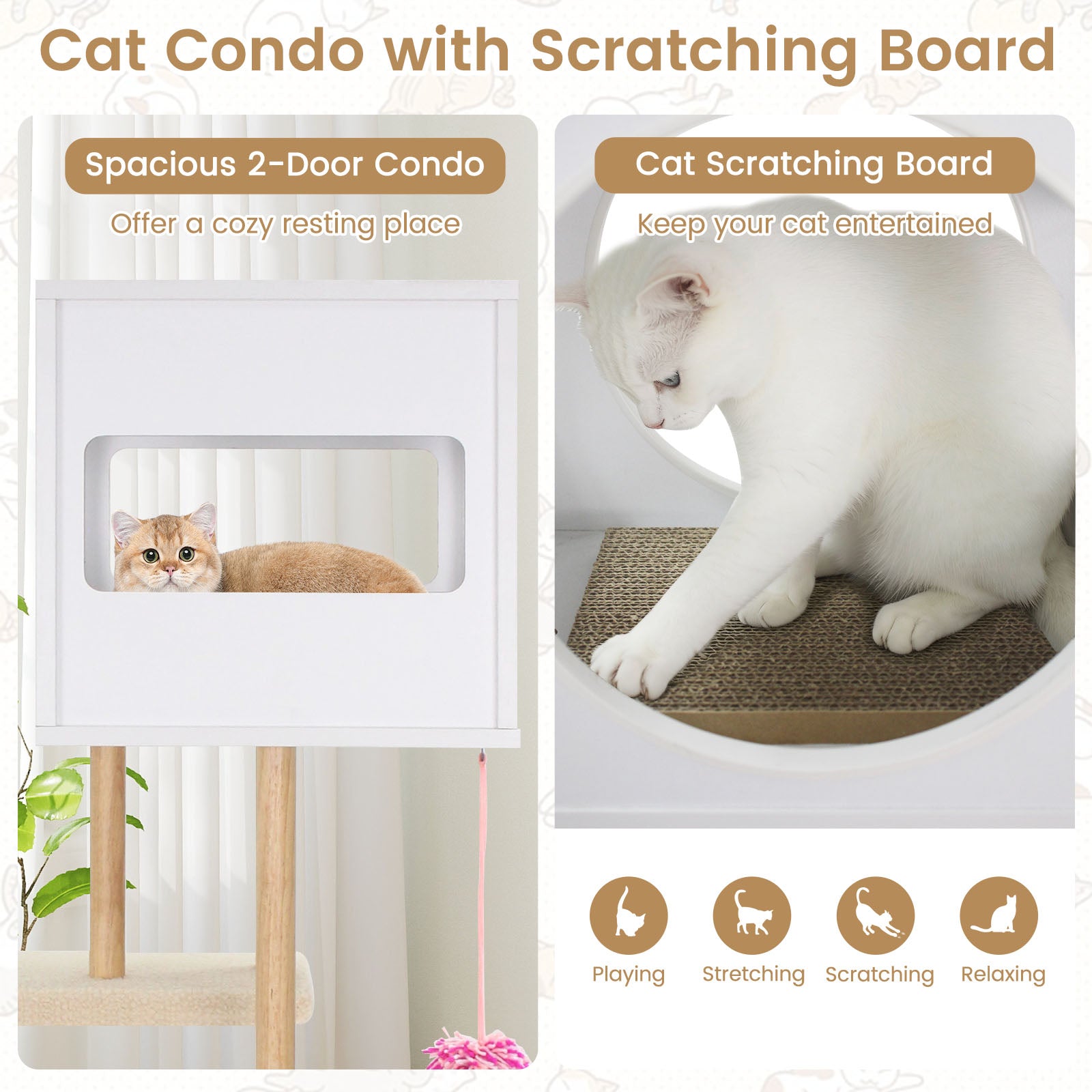 Tall Wood Cat Tower with 2 Corrugated Cardboard Cat Tree - view 6