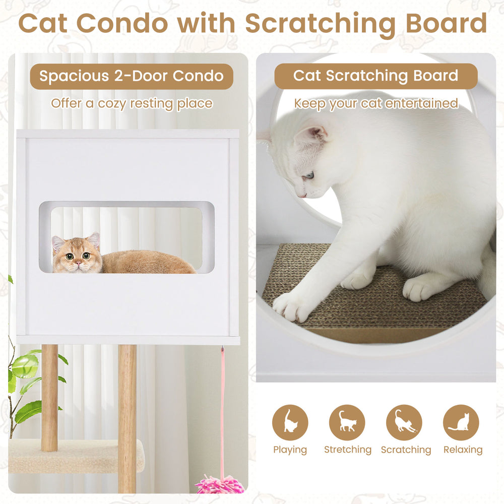 Tall Wood Cat Tower with 2 Corrugated Cardboard Cat Tree - view 6