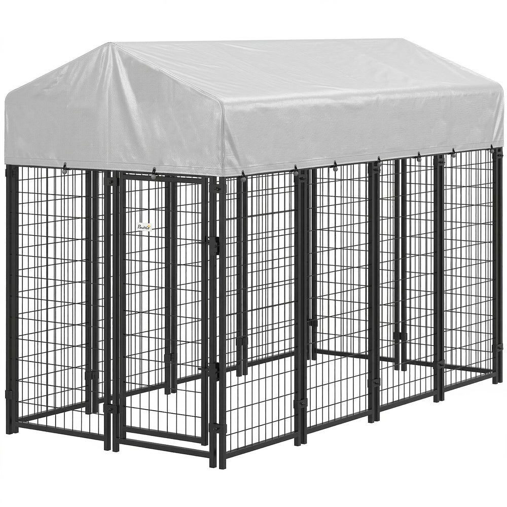 Outdoor Dog Kennel with Roof, 8' x 4' x 6' Heavy Duty Welded Wire Dog Playpen