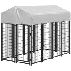 Outdoor Dog Kennel with Roof, 8' x 4' x 6' Heavy Duty Welded Wire Dog Playpen