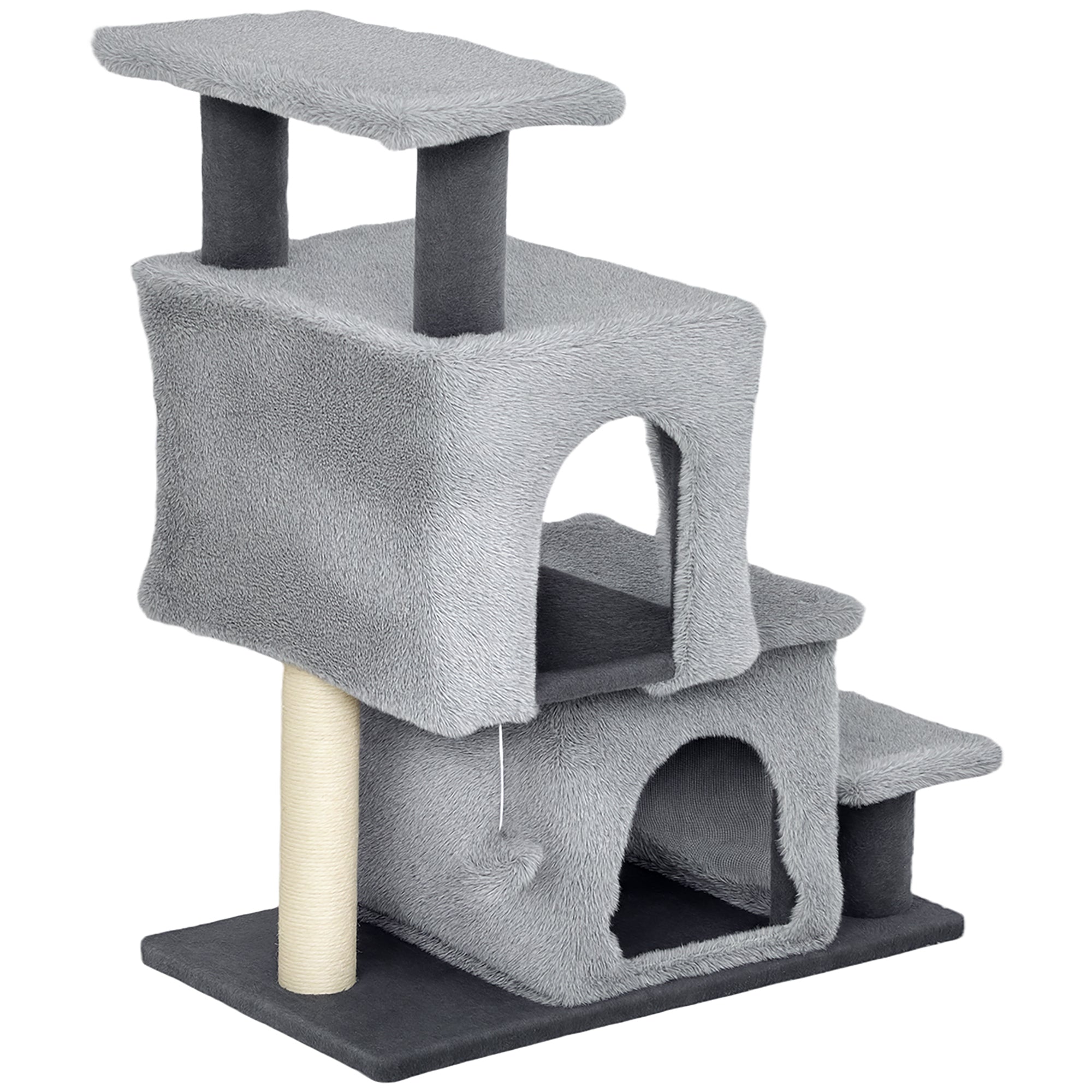 4-Step Pet Stairs, Adjustable Height Cat Stairs with Scratching Posts Cat