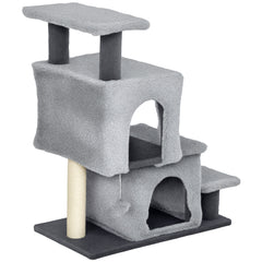 4-Step Pet Stairs, Adjustable Height Cat Stairs with Scratching Posts Cat