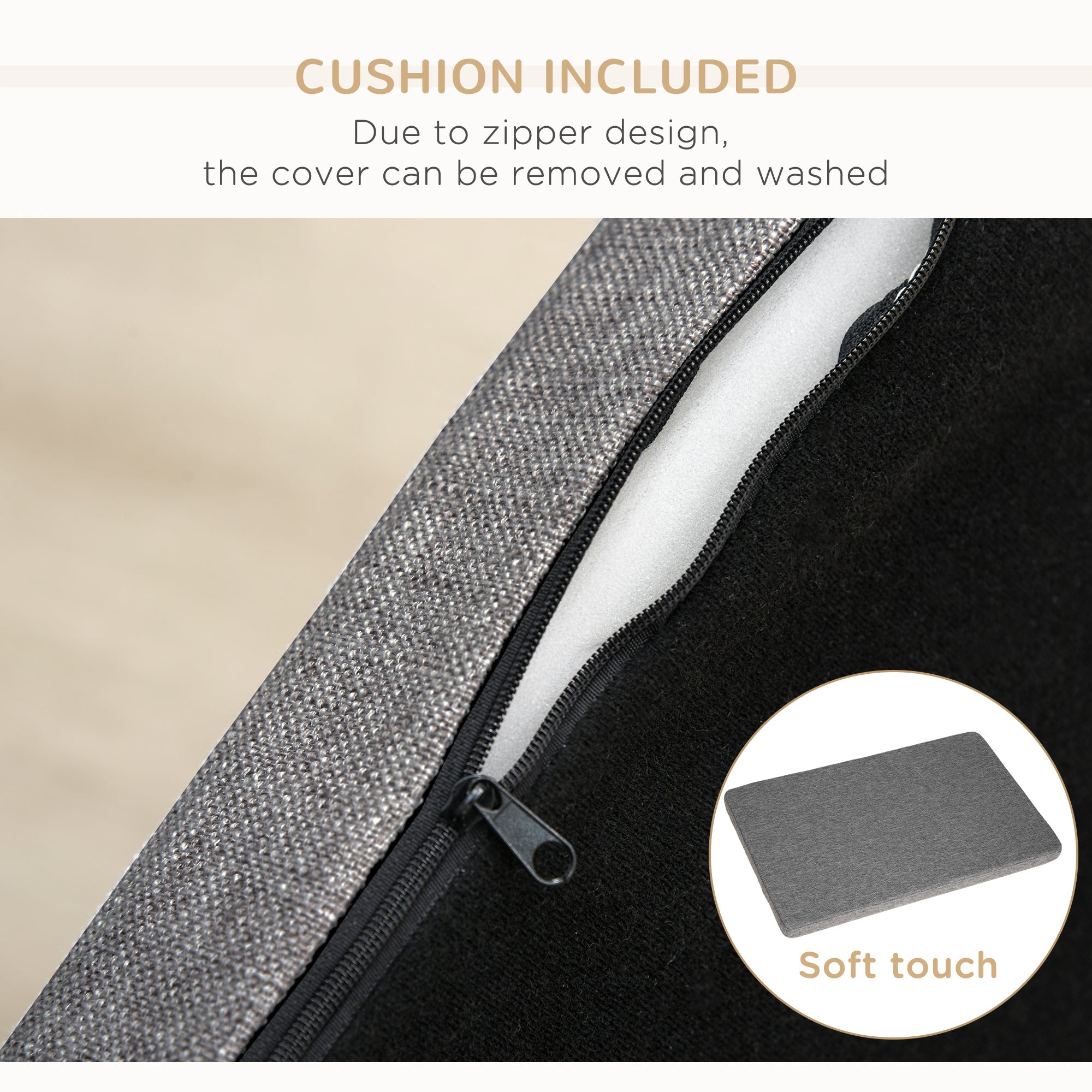 Modern Pet Sofa Cat or Medium Large Dog Bed W/ Removable Seat Cushion, Dark - view 5