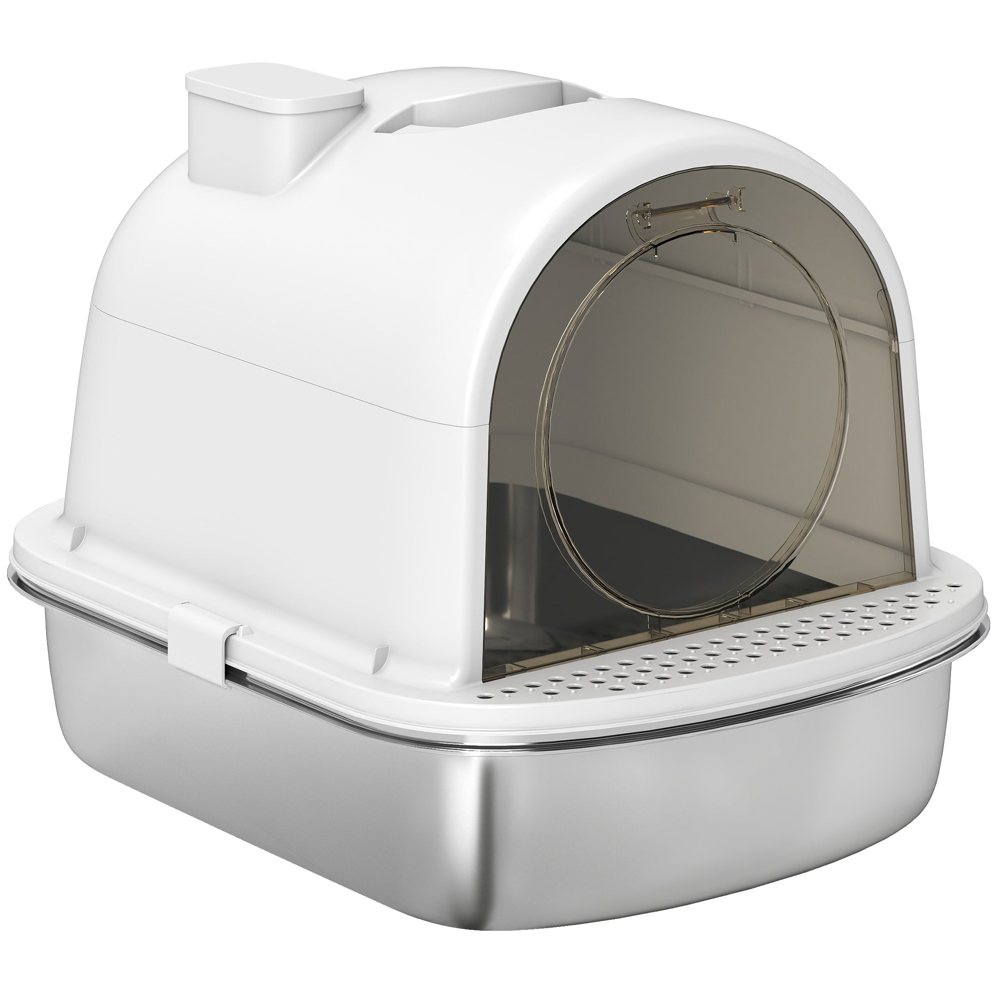 Enclosed Stainless Steel Litter Box, Metal Cat Litter Box with Scoop