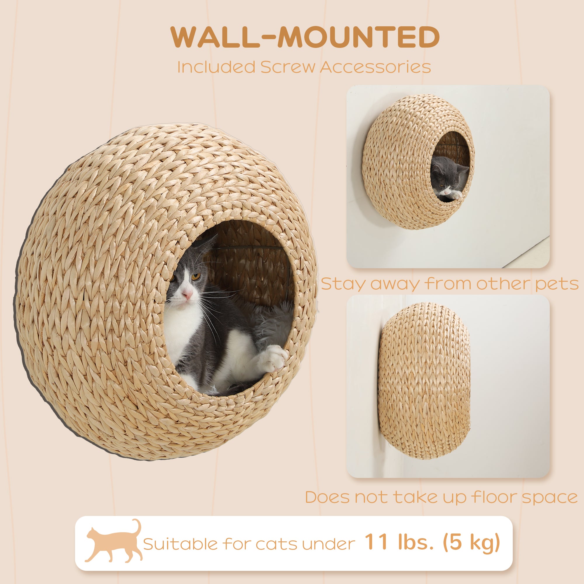Cat Wall Shelf with Washable Cushion, Wall Mounted Cat Condo Furniture - view 3