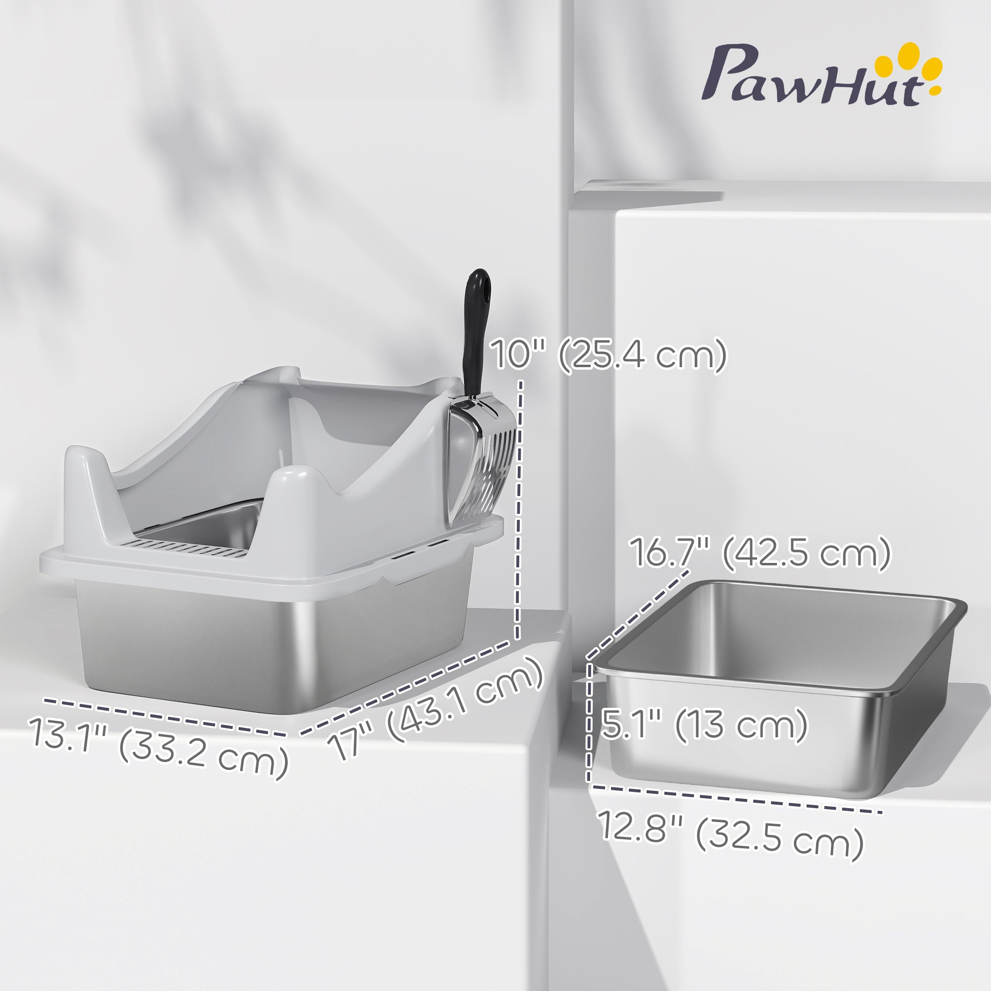 Cat Litter Box Stainless Steel with Metal Litter Scoop, Never Absorbs Odors - view 2
