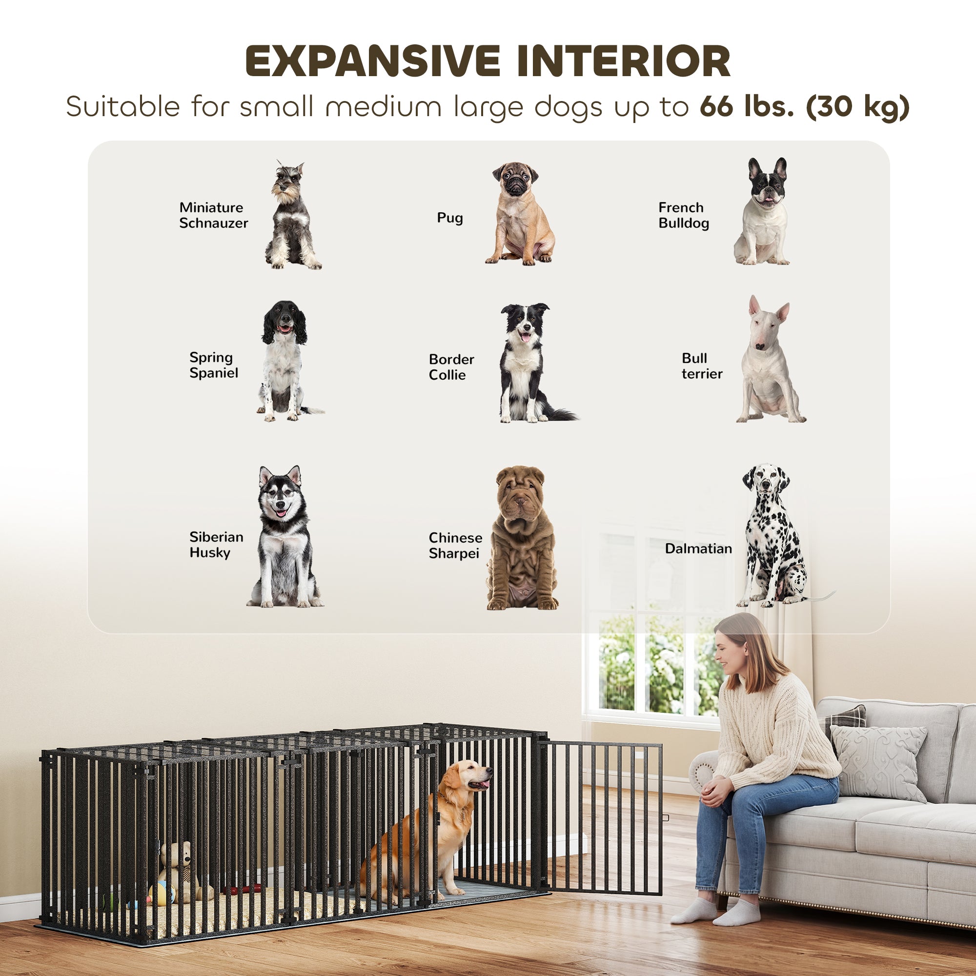 83 Inch Heavy Duty Dog Crate, Extra Large Metal Dog Cage Kennel with Mat - view 6