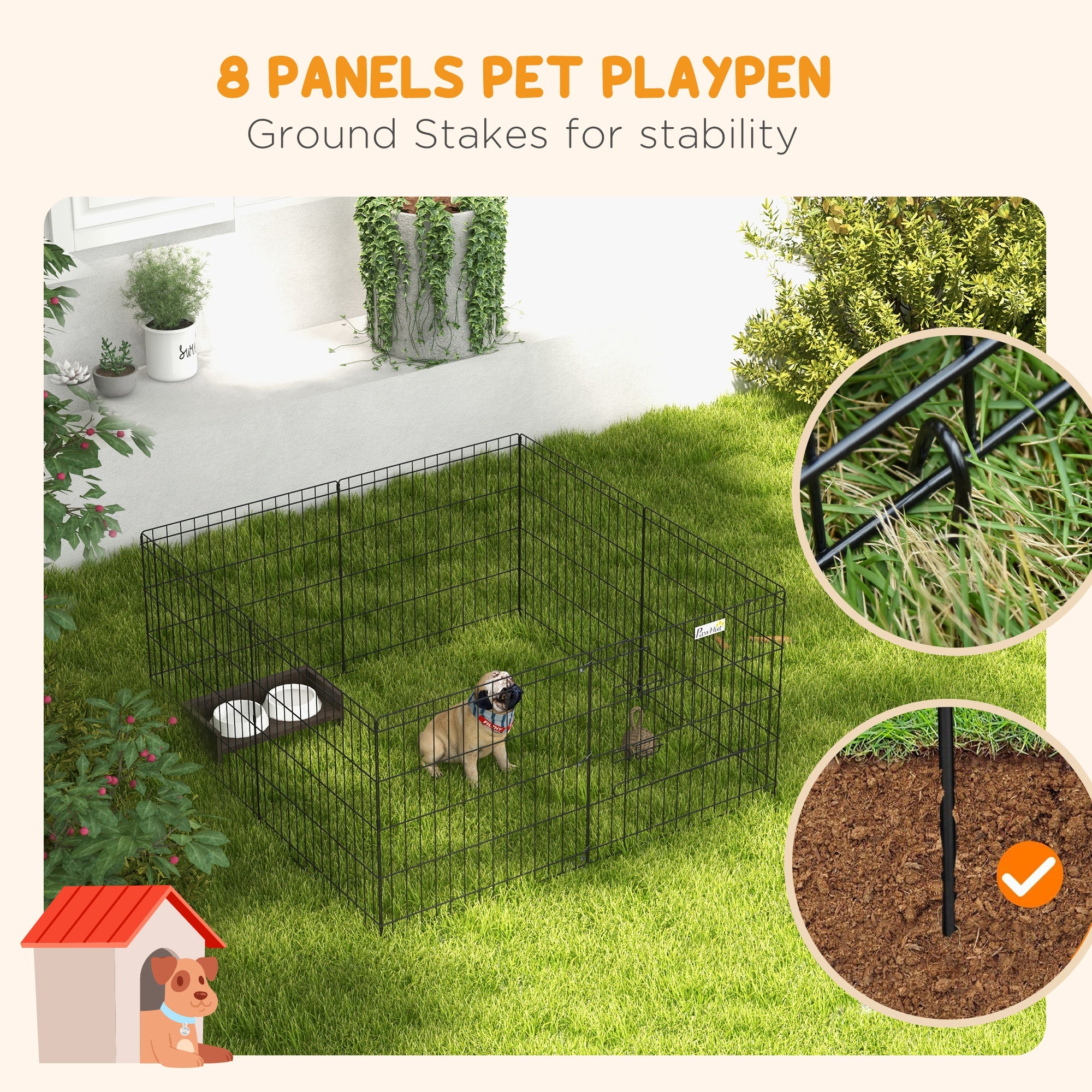 24inch Foldable Metal Exercise Pet Playpen Yard Dog Puppy Kennel Cage 8 Panel - view 5