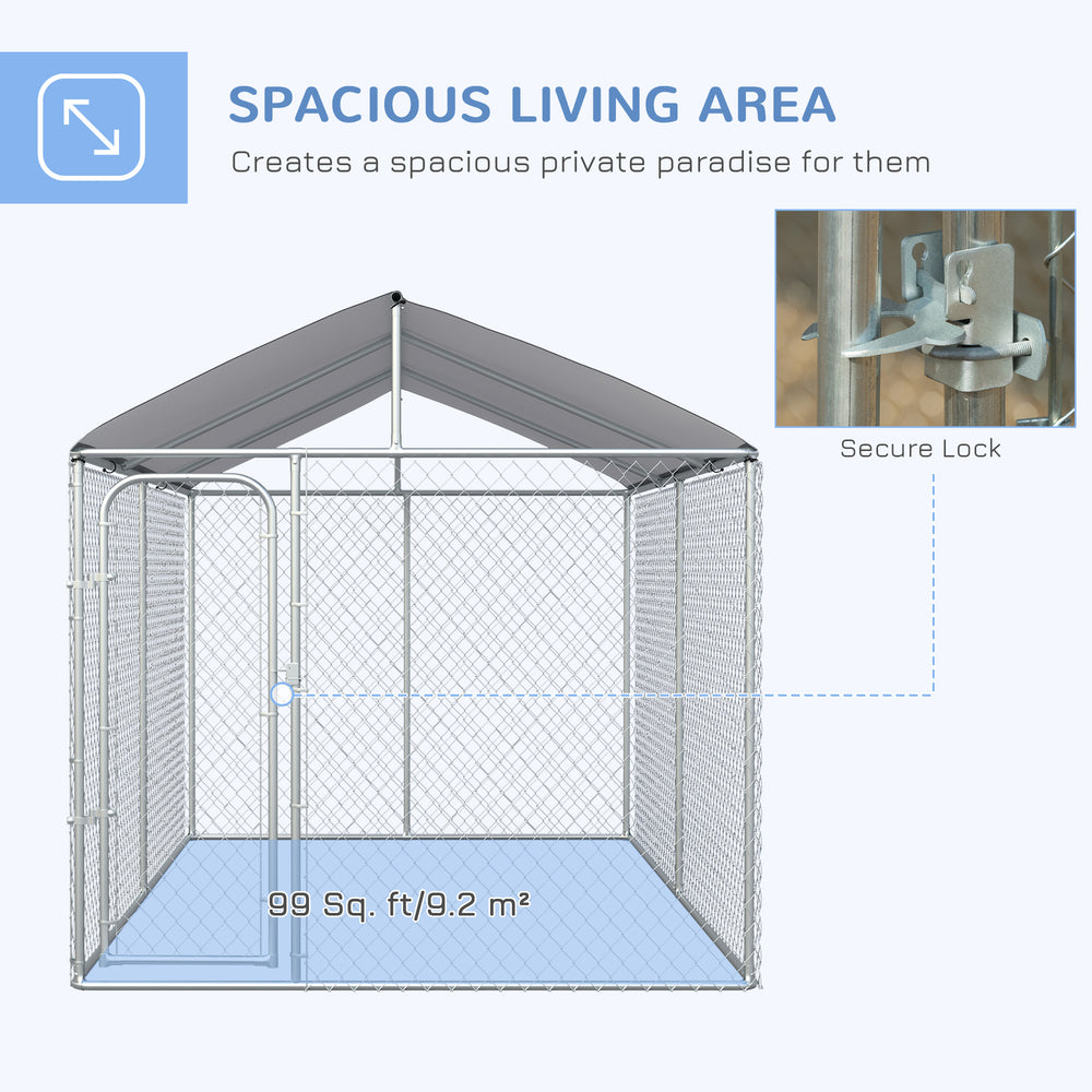 Dog Kennel Outdoor, Heavy Duty Playpen with Secure Lock, Cover, for Backyard - view 3