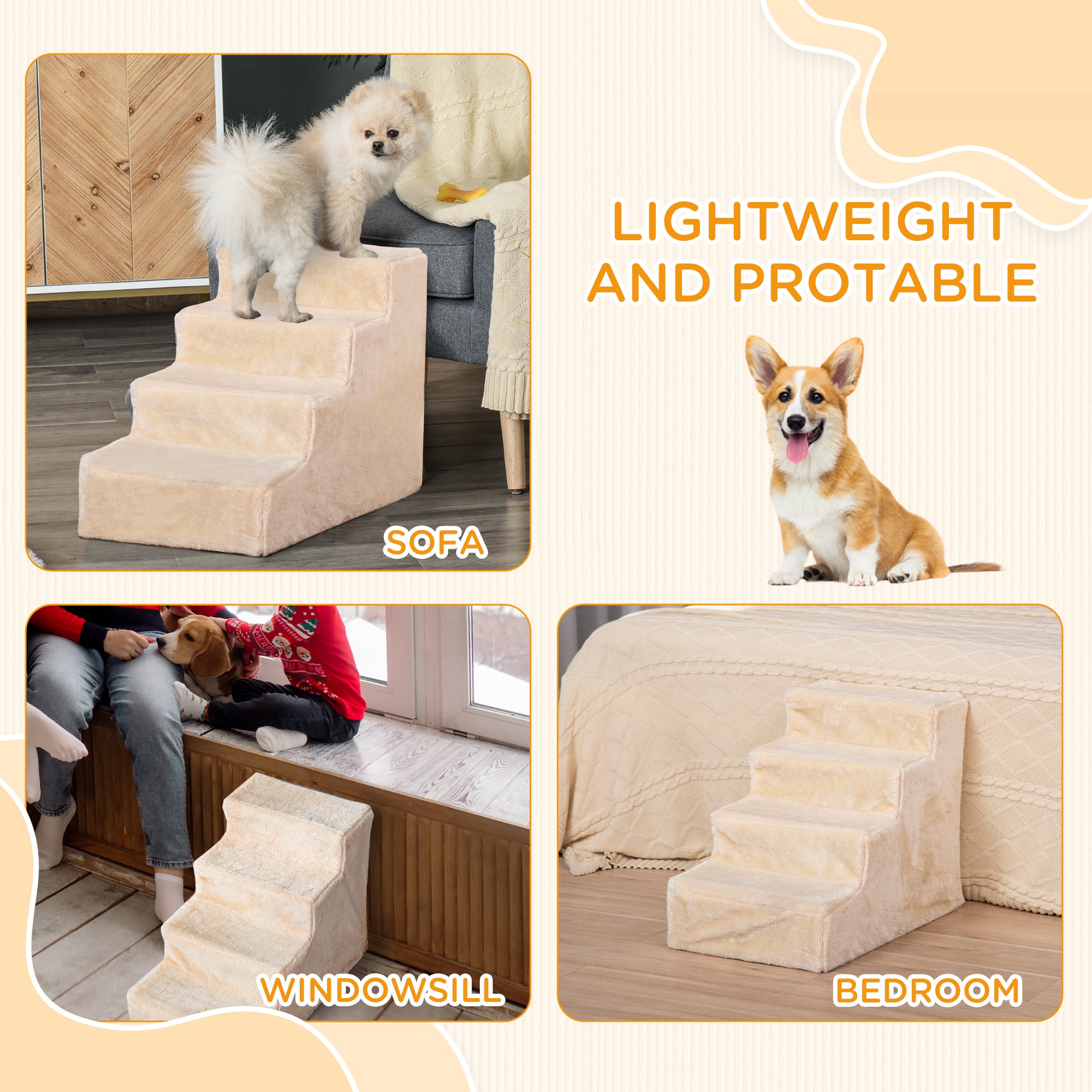 4-Step Dog Ramp for Sofa, Bed, and Couch, with Removable Cover Dog Stairs - view 6