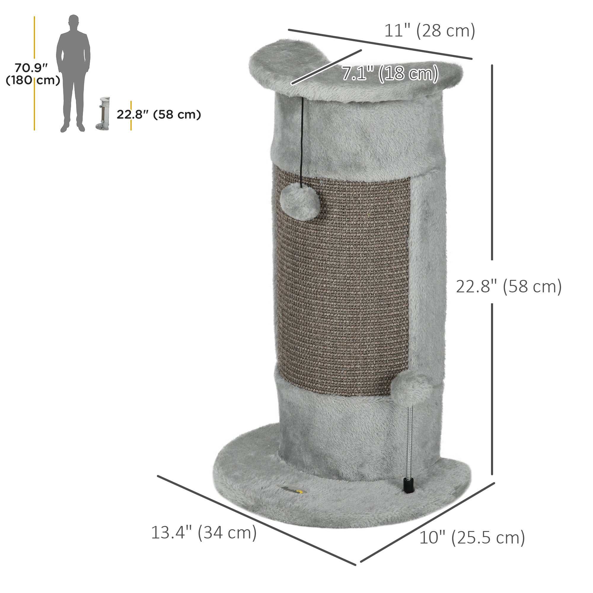 23" Cat Scratching Post with Covered Plush, Play Balls, for Indoor Cats - view 2