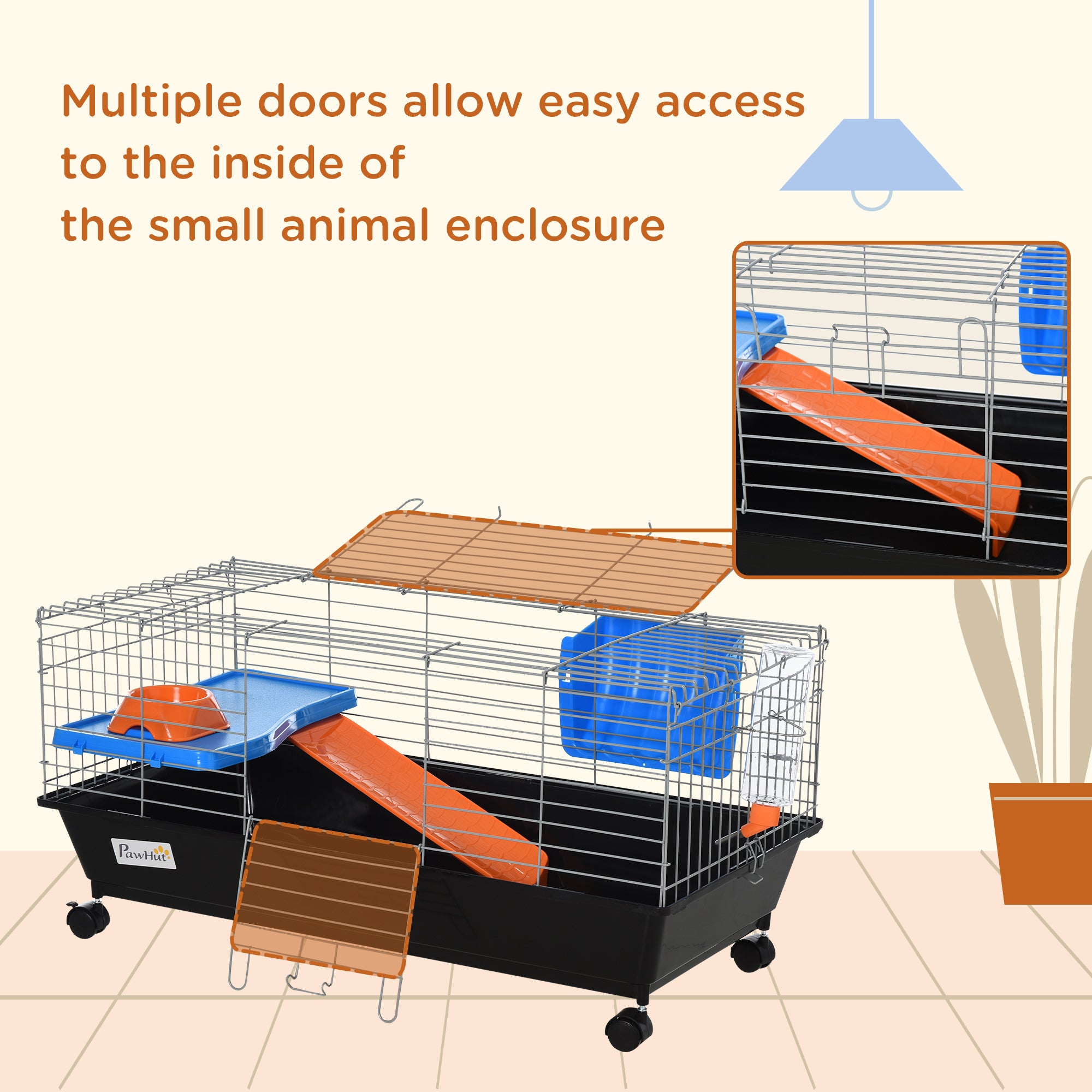 Small Animal Cage, Rolling Bunny Cage, Guinea Pig Cage with Food Dish, Water - view 6