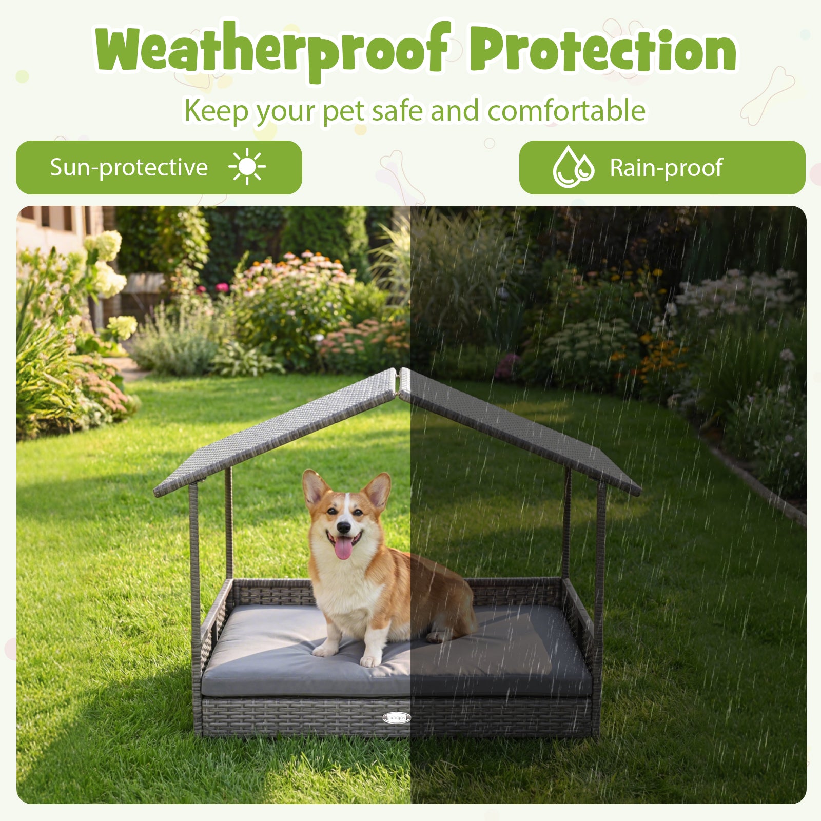 Wicker Dog House Elevated PE Rattan Dog Bed with Canopy Dog Kennel - view 7