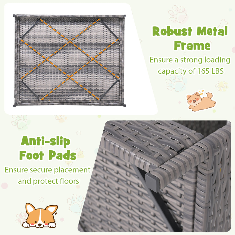 Wicker Dog House Elevated PE Rattan Dog Bed with Canopy Dog Kennel - view 8