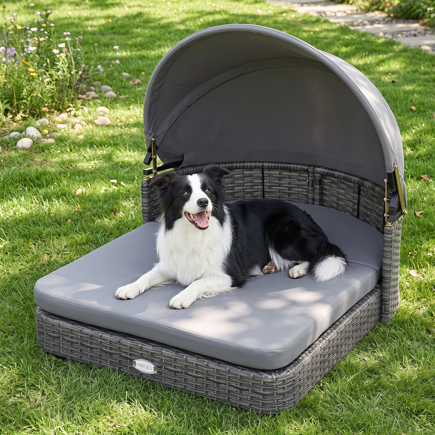 Wicker Dog House with Adjustable Canopy & 2 Detachable Cushions for Small - view 2