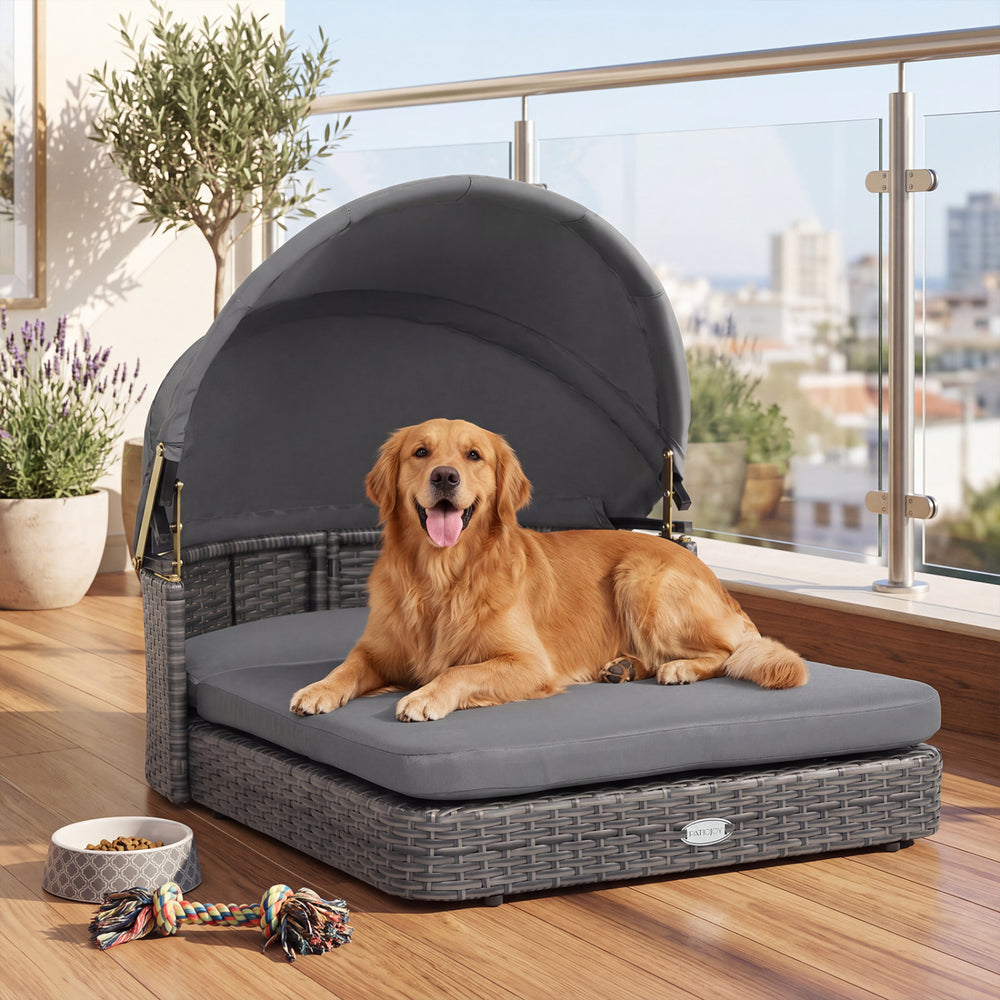 Wicker Dog House with Adjustable Canopy & 2 Detachable Cushions for Small - view 3