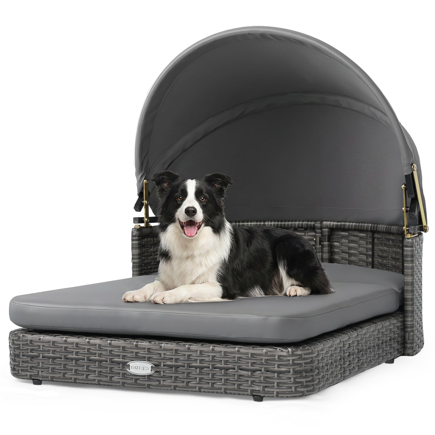 Wicker Dog House with Adjustable Canopy & 2 Detachable Cushions for Small