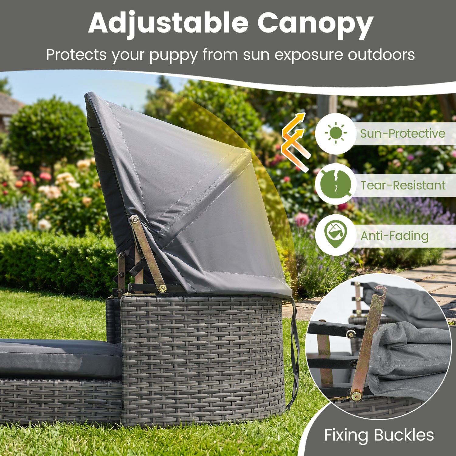 Wicker Dog House with Adjustable Canopy & 2 Detachable Cushions for Small - view 6