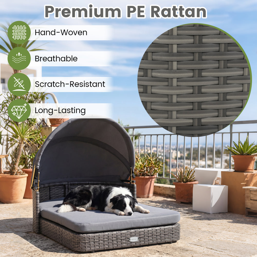 Wicker Dog House with Adjustable Canopy & 2 Detachable Cushions for Small - view 7